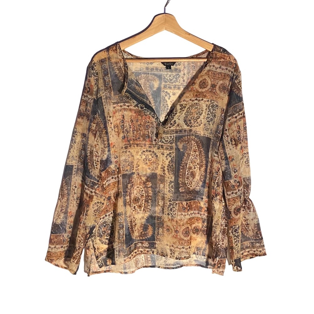 True Grit Antique Chiffon Three Button Blouse "Paisley"